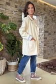 Made in Italy Runa Leather Look Relaxed Blazer Ecru